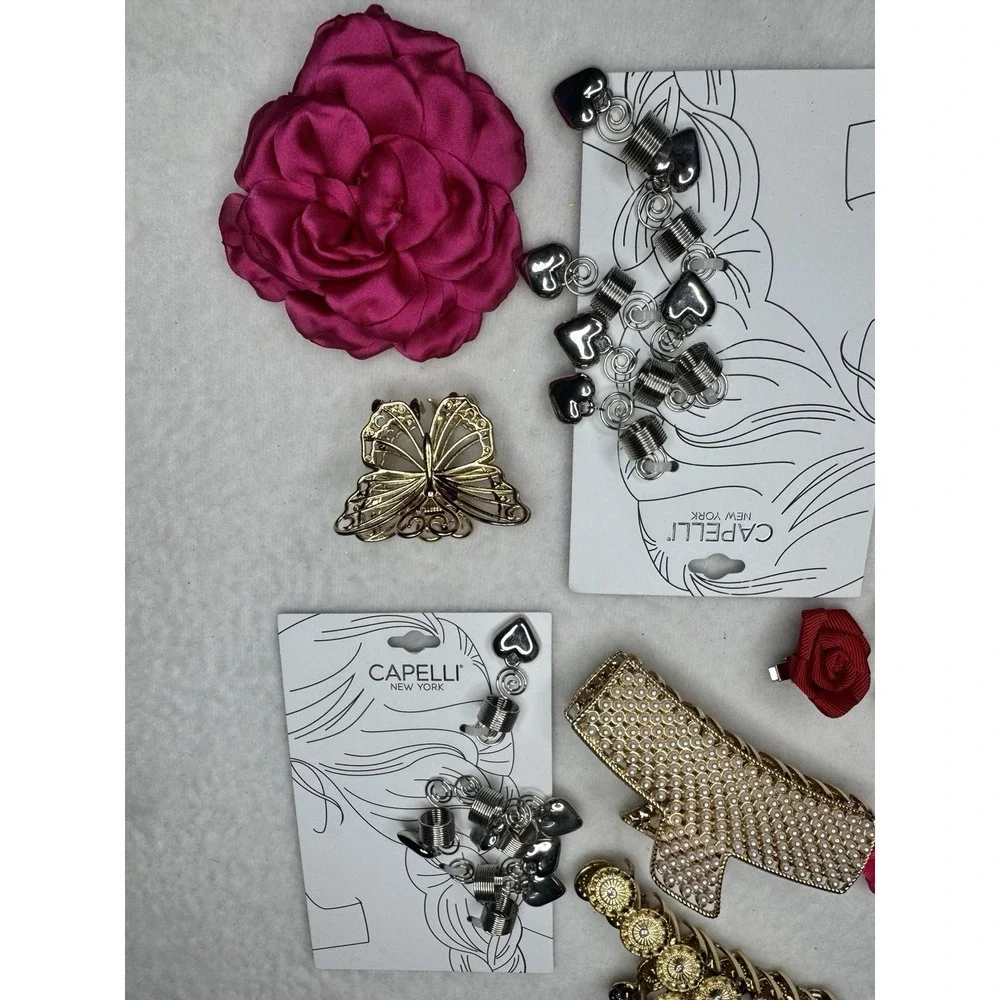 28 Hair Accessories Lot Clips Scrunchies Barrettes Flowers Capelli New York
